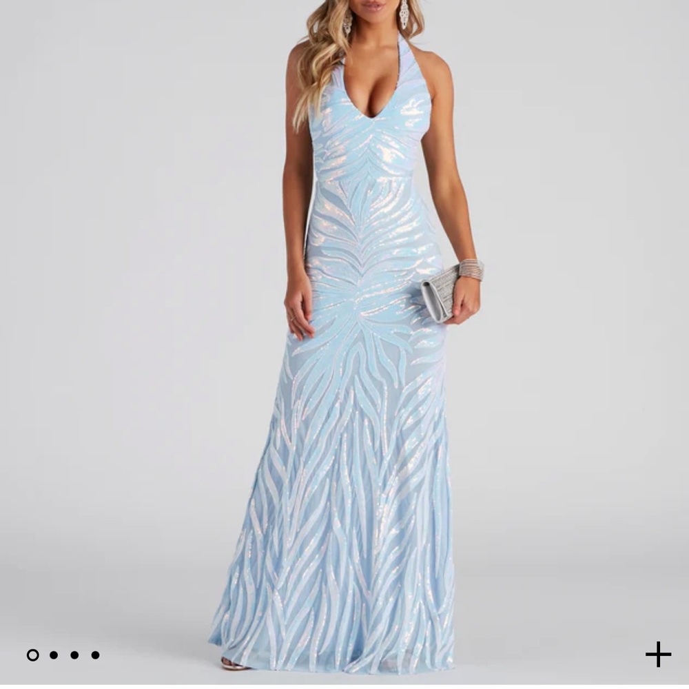 Periwinkle, iridescent halter Prom dress windsor